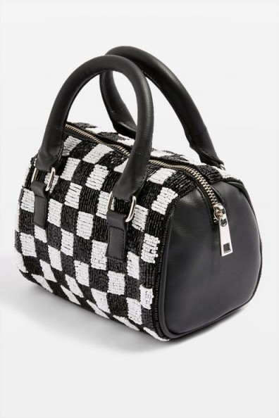 Topshop Checkerboard Bowler Bag in Monochrome | black and white beaded checks