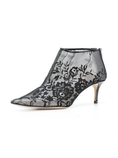 CHRISTOPHER KANE plastic lace ankle boot in black – sheer floral booties - flipped