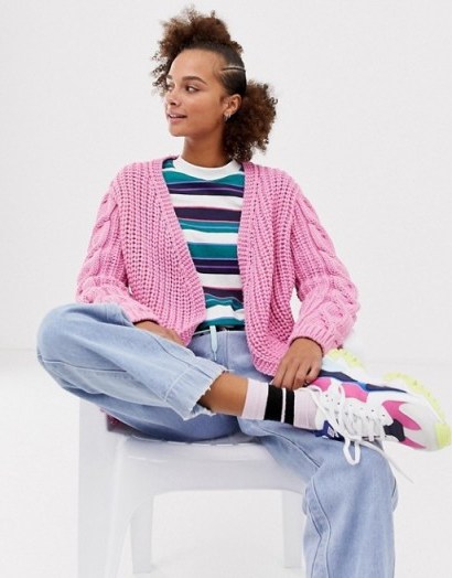COLLUSION pink cable knit cardigan - flipped