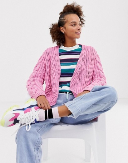 COLLUSION pink cable knit cardigan
