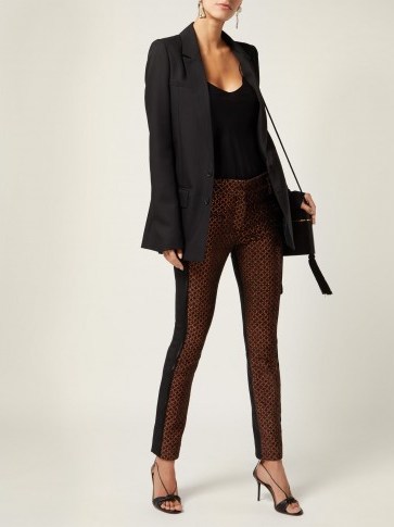 HAIDER ACKERMANN Contrast-panel brown velvet and black leather trousers ~ metallic skinnies - flipped