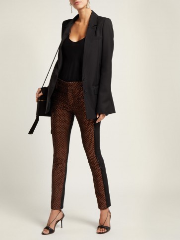 HAIDER ACKERMANN Contrast-panel brown velvet and black leather trousers ~ metallic skinnies