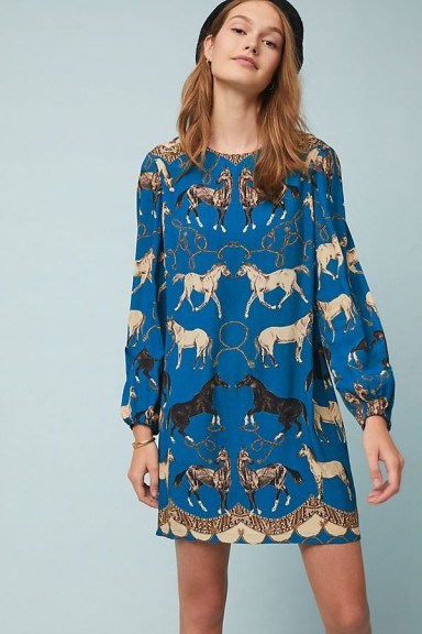 Corey Lynn Calter Western Tunic Dress Blue Motif ~ beautiful horse prints - flipped