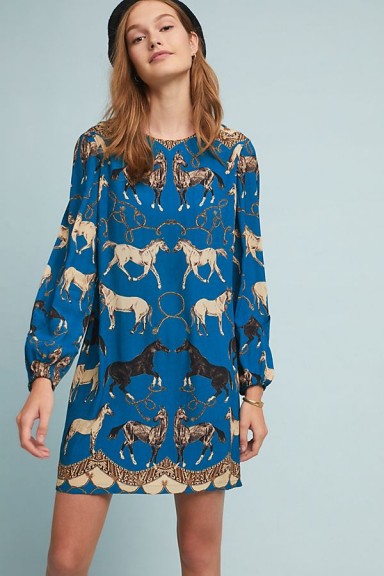 Corey Lynn Calter Western Tunic Dress Blue Motif ~ beautiful horse prints