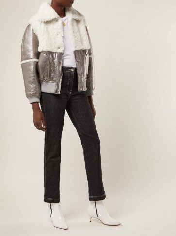 SEE BY CHLOÉ Crackled metallic-silver leather and shearling jacket ~ luxe jackets - flipped