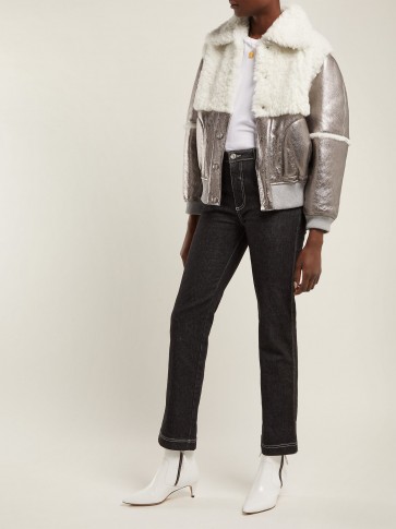 SEE BY CHLOÉ Crackled metallic-silver leather and shearling jacket ~ luxe jackets