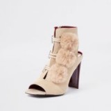 River Island Cream pom pom shoe boots – luxe style cut-out bootie