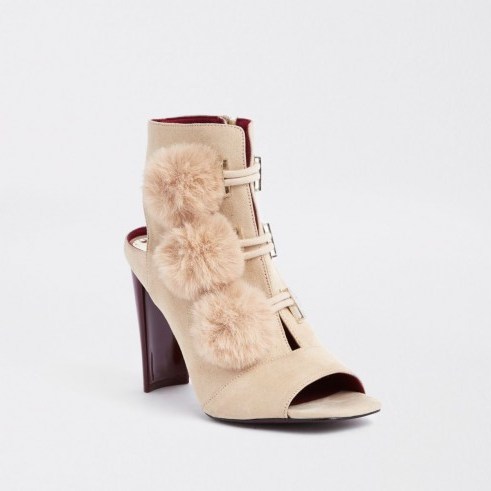 River Island Cream pom pom shoe boots – luxe style cut-out bootie - flipped
