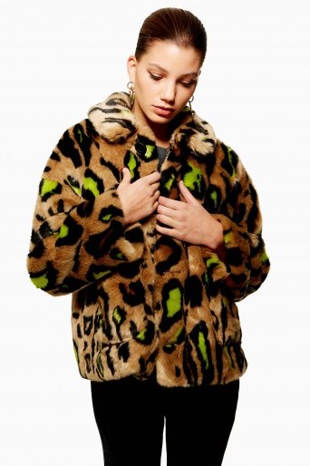 Topshop Cropped Leopard Print Jacket | faux fur animal print coat - flipped