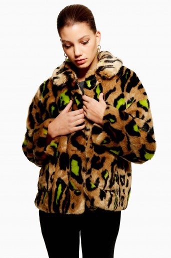 Topshop Cropped Leopard Print Jacket | faux fur animal print coat