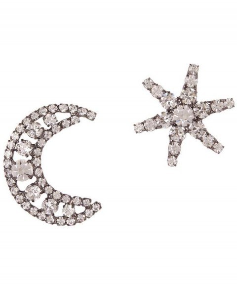 JENNIFER BEHR Crystal Moon and Star Mismatched Earrings – celestial jewellery – clear crystals - flipped