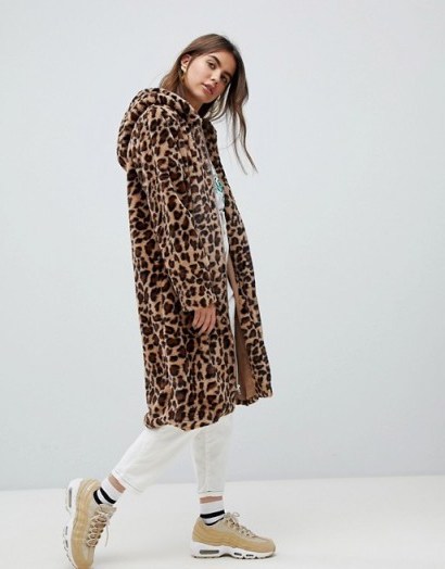 Daisy Street coat in leopard faux fur – brown animal prints - flipped