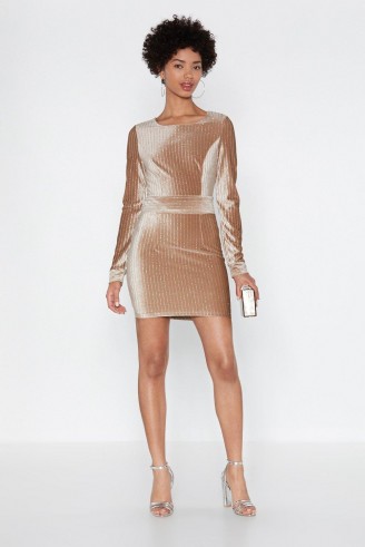 NASTY GAL Dance Tonight Glitter Dress in Taupe – brown party fashion