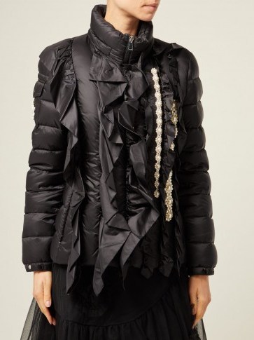 4 MONCLER SIMONE ROCHA Darcy black ruffle and pearl quilted-down jacket ~ luxe jackets - flipped
