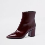 River Island Dark red pointed toe block heel boots – chunky heeled patent ankle boot