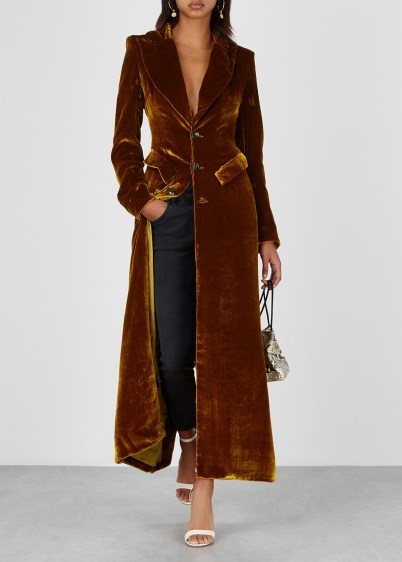 DE LA VALI Niall dark sienna velvet coat – fitted brown tone coats - flipped