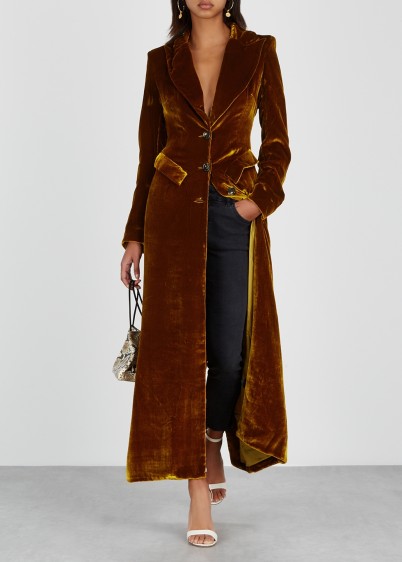 DE LA VALI Niall dark sienna velvet coat – fitted brown tone coats