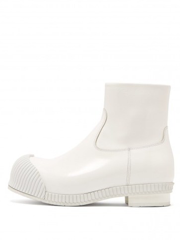 CALVIN KLEIN 205W39NYC Deicine white leather ankle boots ~ chunky patent boot - flipped