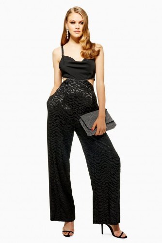 TOPSHOP Diamante Jumpsuit in Black – glamorous cut-out party wear - flipped