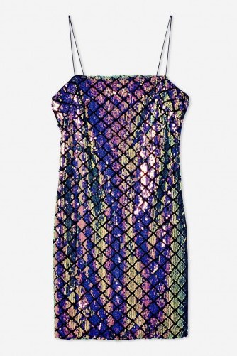 TOPSHOP Diamond Sequin Slip Dress in Blue – sparkly cami dress - flipped