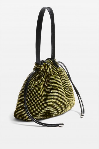 Topshop Dina Diamante Drawstring Bag in Yellow | small embellished pouch bag