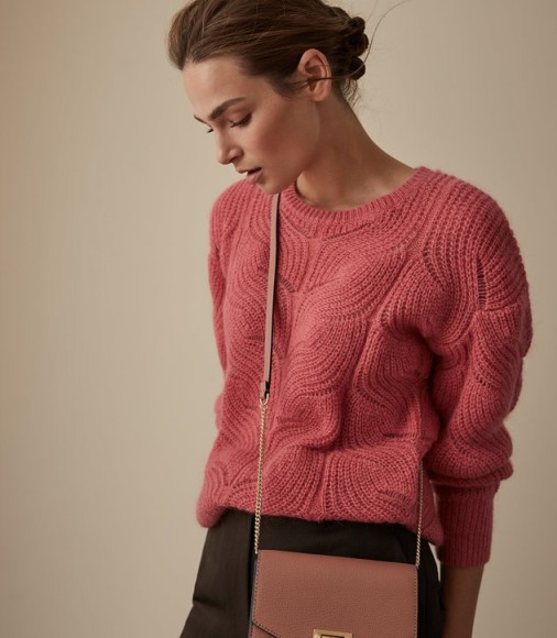 REISS DINAH MOHAIR BLEND PATTERNED JUMPER PINK ~ rose colored knitwear