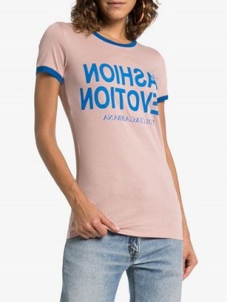 Dolce & Gabbana Fashion Devotion Print Pink Cotton T Shirt / slogan & logo tee - flipped