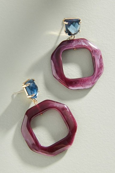 Anthropologie Donna Hooped Drop Earrings in Wine / resin hoops - flipped