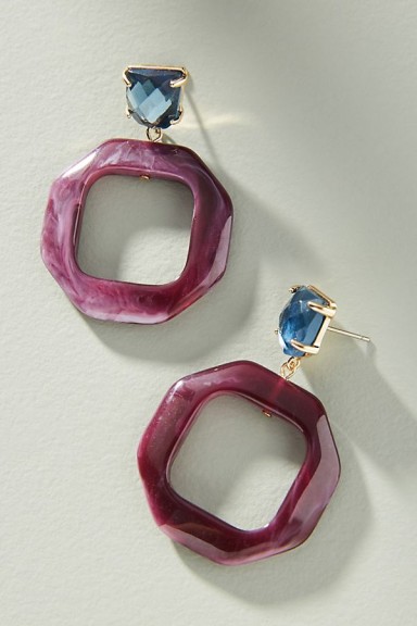 Anthropologie Donna Hooped Drop Earrings in Wine / resin hoops