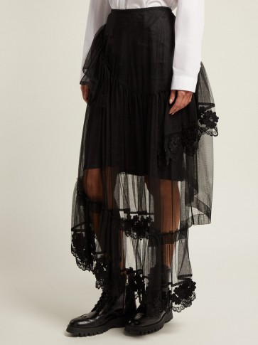 4 MONCLER SIMONE ROCHA Black Embroidered lace-trimmed tulle skirt