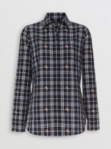 BURBERRY Equestrian Knight Check Cotton Shirt in Navy