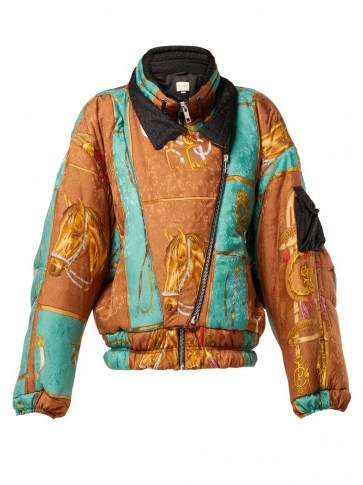 GUCCI Brown Equestrian-print padded jacket ~ horse prints - flipped