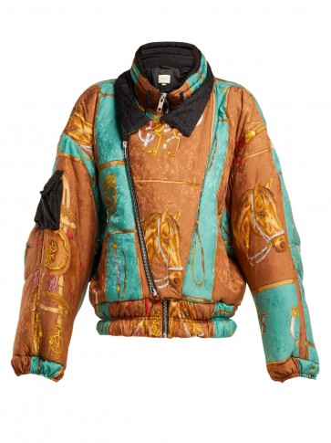 GUCCI Brown Equestrian-print padded jacket ~ horse prints