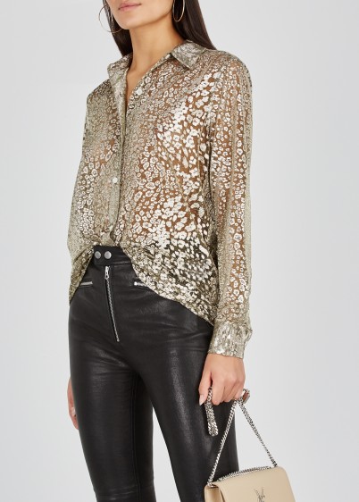 EQUIPMENT Essential leopard foil-print shirt ~ metallic animal prints