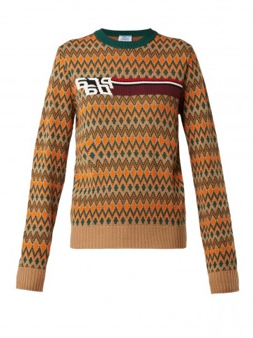 PRADA Fair Isle wool-blend logo sweater ~ Autumn colours - flipped