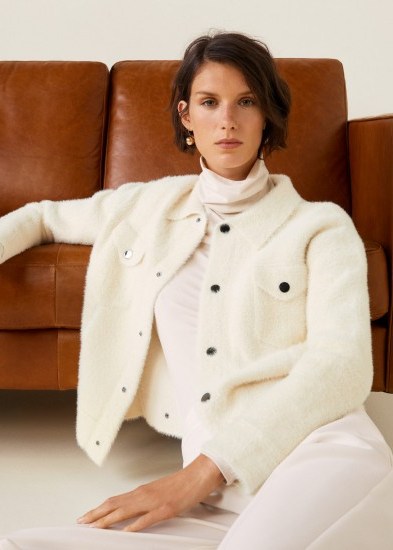 MANGO Faux fur pocket jacket in ivory white | casual luxe - flipped