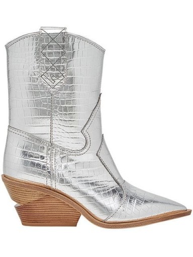 FENDI pointed toe silver leather cowboy booties / metallic western boot