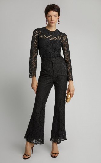 Dolce & Gabbana Flared High-Rise Lace Trousers in Black ~ feminine evening trousers - flipped