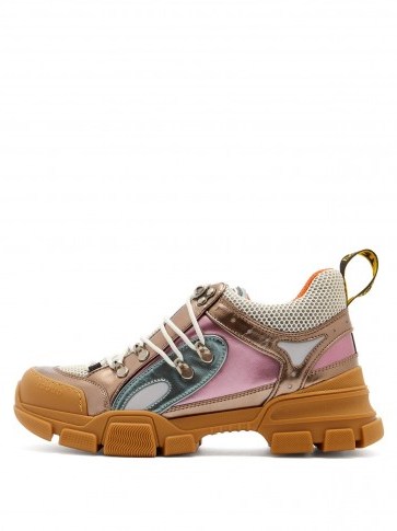 GUCCI Flashtrek metallic low-top trainers ~ multicoloured chunky heel sneakers - flipped