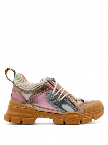 GUCCI Flashtrek metallic low-top trainers ~ multicoloured chunky heel sneakers