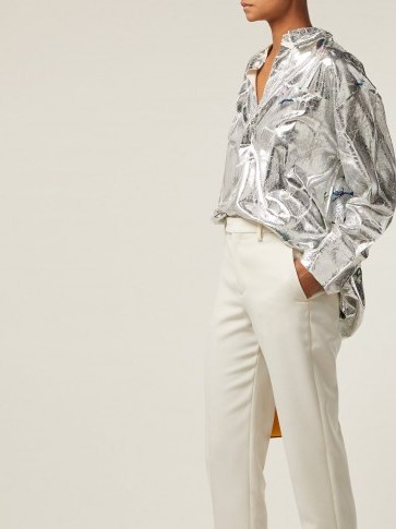 MSGM Floral-printed cracked metallic-silver lamé shirt - flipped