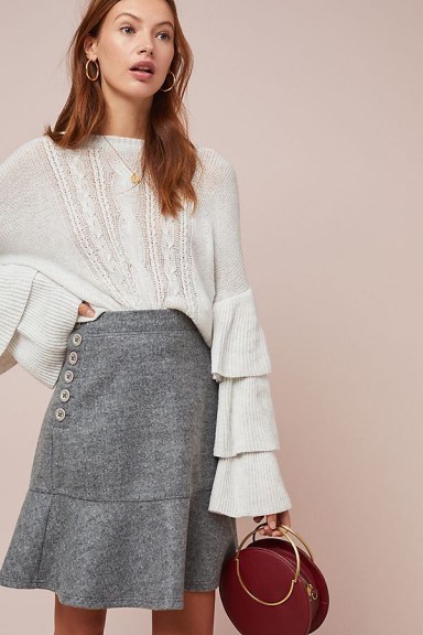 Maeve Flounced Yukon Skirt Light Grey ~ feminine design clothing - flipped