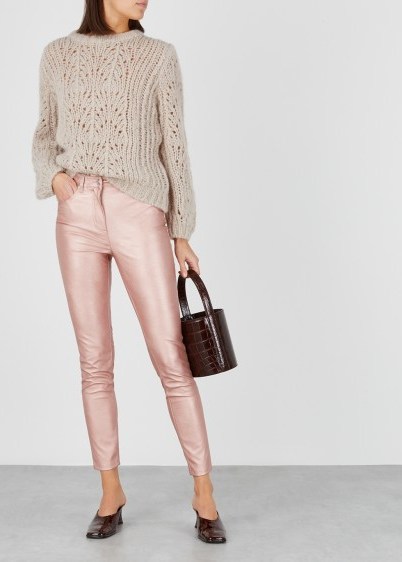 FREE PEOPLE Rose metallic faux-leather jeans – pink skinny trousers - flipped