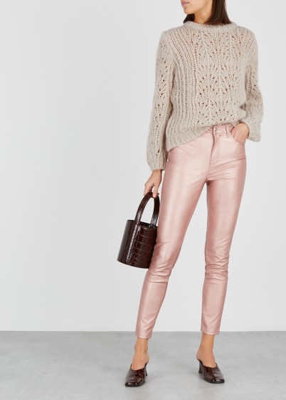 FREE PEOPLE Rose metallic faux-leather jeans – pink skinny trousers
