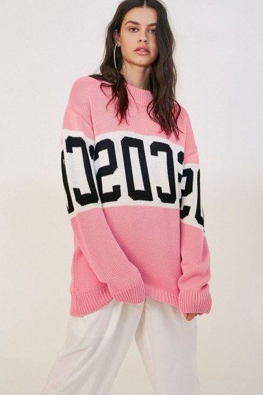 GCDS Pink Logo Jumper – slouchy oversized knitwear - flipped