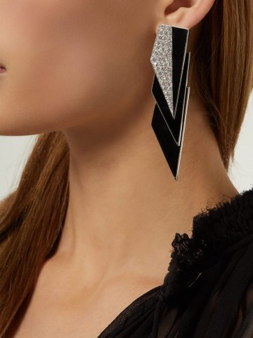 SAINT LAURENT Geometric crystal-embellished clip-on earrings in black / large deco clips - flipped
