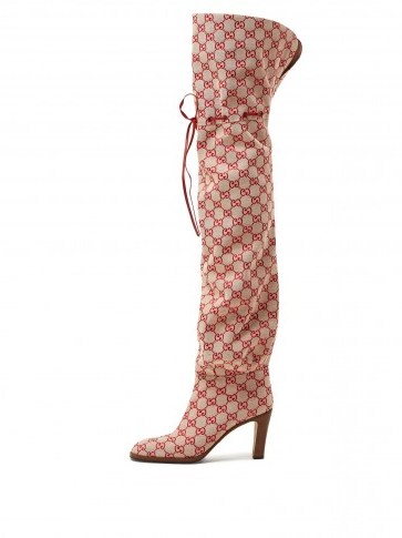 GUCCI GG red canvas over-the-knee boots ~ designer monogram print - flipped