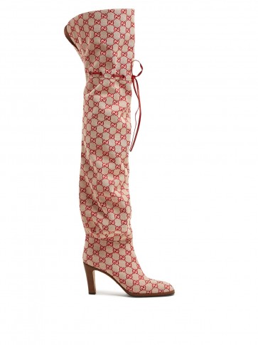 GUCCI GG red canvas over-the-knee boots ~ designer monogram print
