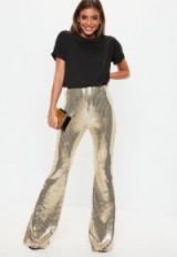 Missguided gold sequin flare trousers | shiny flares
