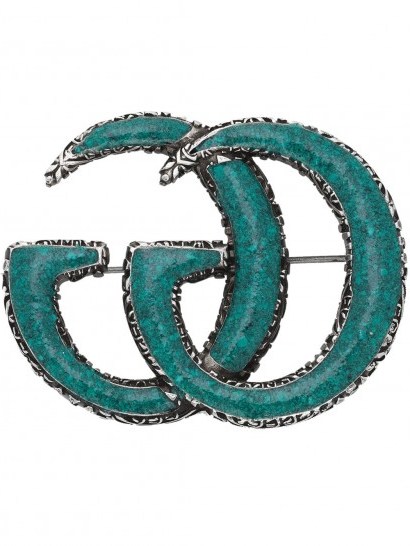 GUCCI Enameled Double G brooch – designer logo jewellery - flipped